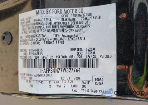 2007 Ford Focus S/Se/Ses from USA, damaged, VIN 1FAFP34N77W327764